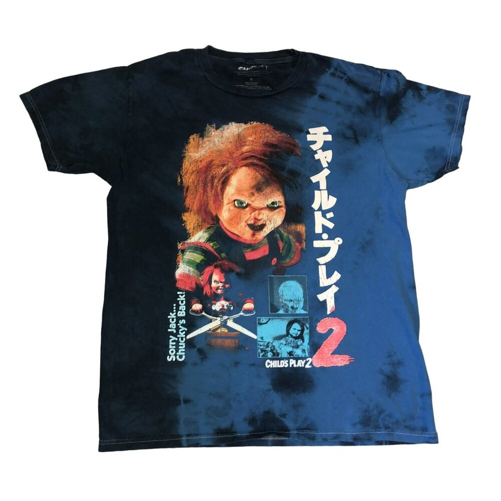 Rare Chucky Childs Play Movie T-Shirts Sz S Blue Tie Dye Japanese Short Sleeve